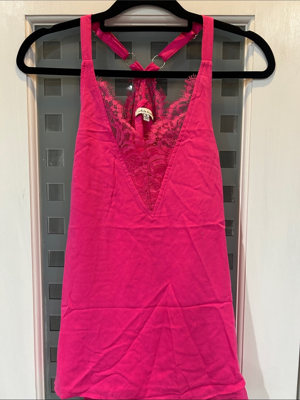 white birch Hot Pink Lace V-Neck Chemise with Strappy Back